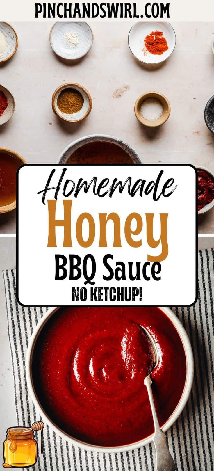 homemade honey bbq sauce in a bowl with spoons