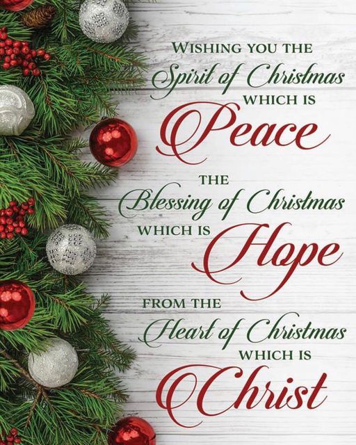 a christmas card with the words, wishing you the spirit of christmas which is peace