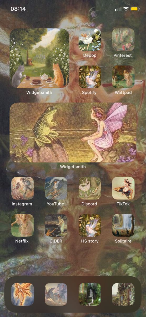 an image of the fairy theme on a cell phone screen, with many different pictures