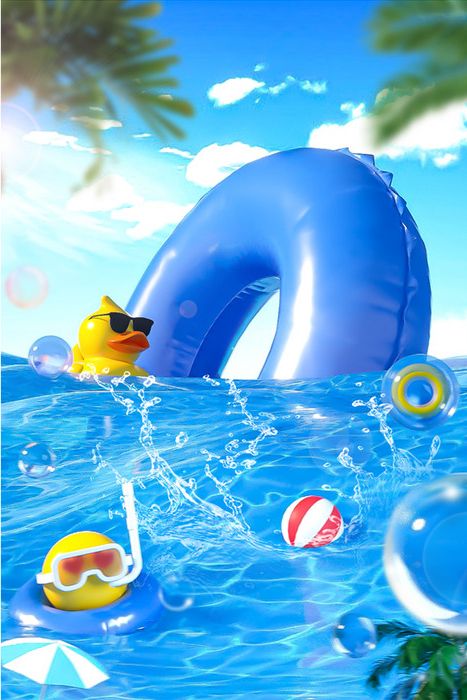 an inflatable pool float floating on top of the ocean next to a life preserver