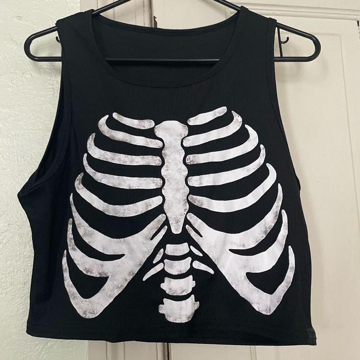 Never Worn; Great Conditions Masc Shirts, Goth Wishlist, Satanic Clothes, Persona Inspiration, Skeleton Shirt Outfit, Skeleton Tank Top, Skeleton Outfit, Weird Accessories, Grunge Tank Top