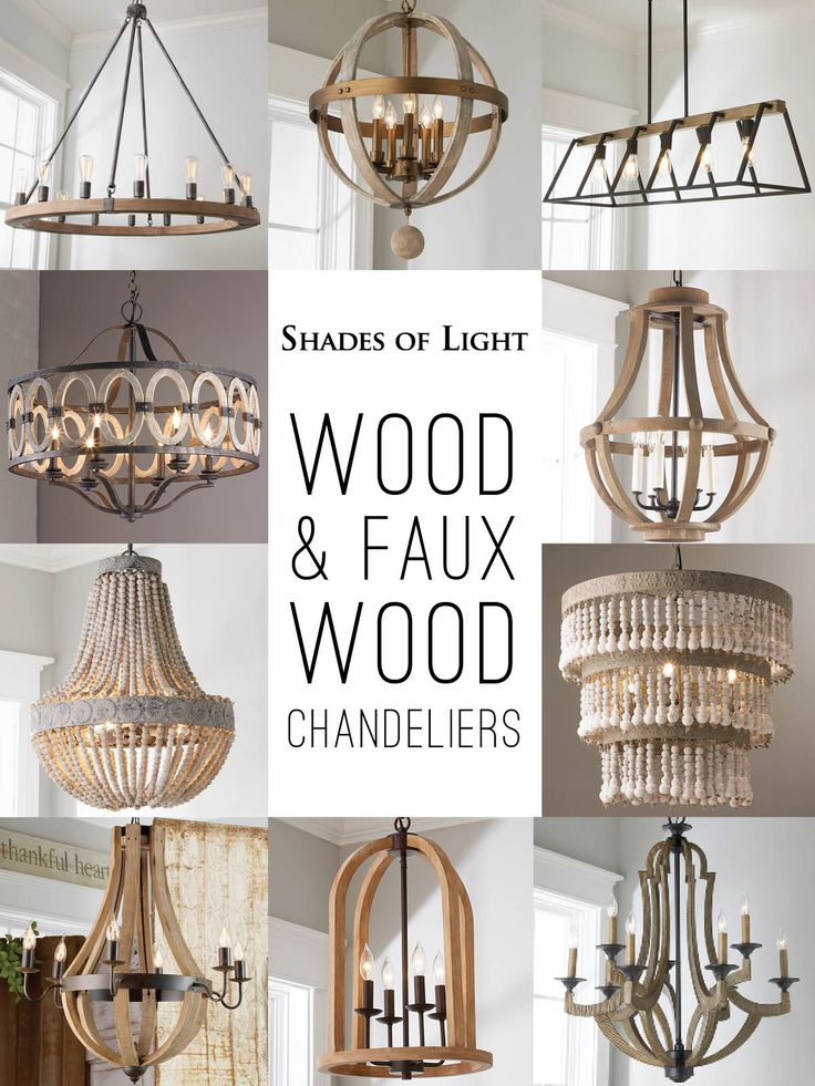 wood and faux chandeliers with the words shades of light