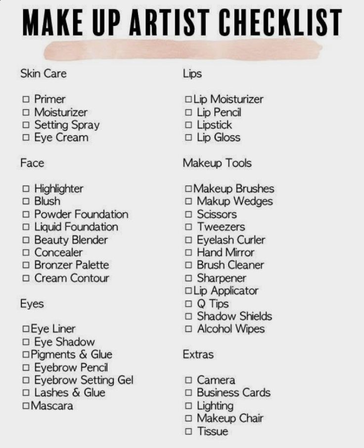 Basic Makeup List For Beginners, Makeup Notes Ideas, Mua Names Ideas, Makeup Essentials For Beginners List, Make Up Checklist, Makeup Buisness Ideas, Makeup Prices List, Makeup Artist Service List, Makeup Artist Must Haves Products