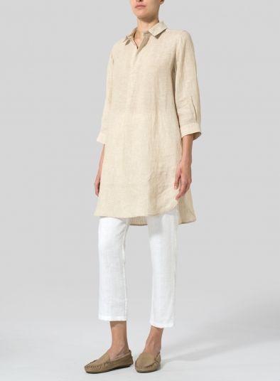 Linen Classic Shirt Tunic Classic Spring Blouse For Casual Gatherings, Classic Blouse For Spring Casual Gatherings, Classic Blouse For Casual Spring Gatherings, Elegant Tops With Relaxed Fit And Shirttail Hem, Elegant Fitted Tunic For Workwear, Spring Timeless Blouse With Relaxed Fit, Timeless Spring Blouse With Relaxed Fit, Timeless Relaxed Fit Tops For Spring, Chic Spring Tunic For Workwear