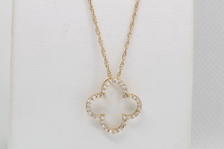 "Indulge in the elegance of our 14K Yellow Gold Clover Pendant, adorned with 1/3 carat total weight of Lab Diamonds, and accompanied by an 18\" chain. This exquisite piece is skillfully handcrafted by our artisanal goldsmith at Jewelry By You." Luxury 14k Stamped Diamond Necklace, 14k Yellow Gold Diamond Cut Necklace, Timeless 14k Gold Diamond Necklace With Prong Setting, Timeless 14k Gold Diamond Cut Necklace, Elegant 14k Stamped Diamond Necklace For Formal Occasions, Formal Diamond White Diamond Necklace In 14k Gold, Elegant Formal 14k Stamped Diamond Necklace, Formal Diamond White 14k Gold Diamond Necklace, Formal 14k Gold Diamond White Necklace