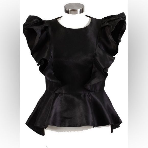 Nwt! Perfect Condition Chic Peplum Blouse With Ruffles, Chic Peplum Ruffle Blouse, Chic Ruffled Peplum Blouse, Chic Formal Tops With Ruffle Sleeves, Chic Evening Tops With Ruffles, Chic Ruffled Tops For Evening, Peplum Top With Ruffles For Workwear, Ruffled Peplum Top For Workwear, Ruffled Peplum Tops For Work