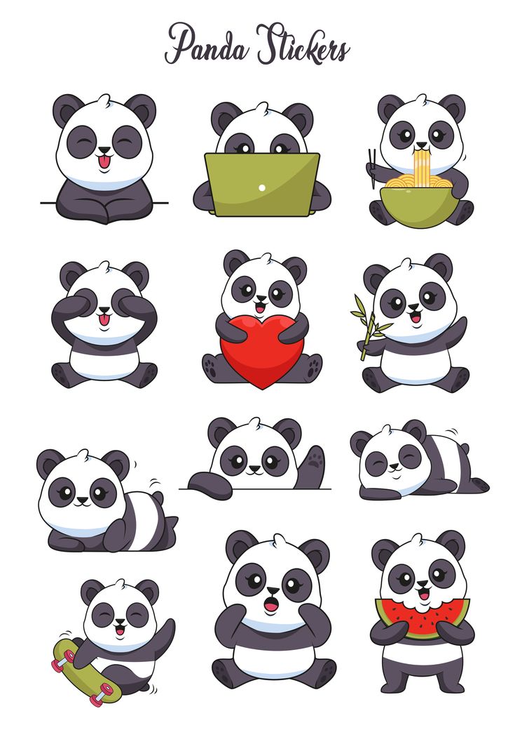 the panda stickers are all different sizes and colors