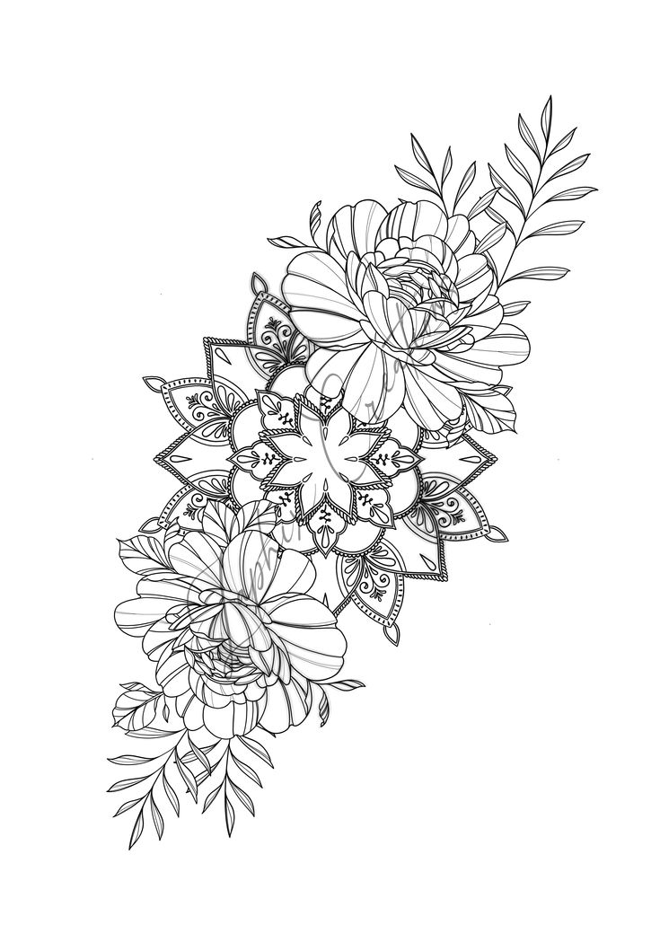 a black and white drawing of flowers