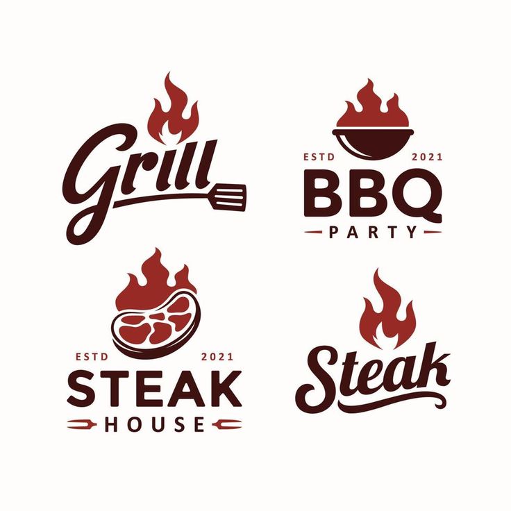 four logos for steak house and bbq party