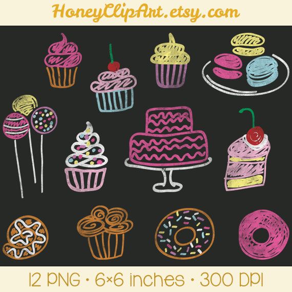 an image of different types of cakes and donuts on a black background with text