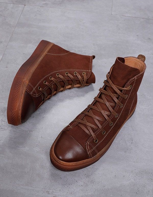 Casual Leather Round Head Canvas Sneakers – Obiono Brown Suede Lace-up Martin Boots, Brown Lace-up Suede Martin Boots, Casual Martin Boots With Leather Sole For Winter, Casual Brown Lace-up Boots With Round Toe, Casual Suede Martin Boots With Leather Sole, Trendy Brown Low-top Boots, Casual Leather Lace-up Boots With Flat Heel, Trendy Brown Suede Martin Boots, Casual Brown Martin Boots With Flat Heel