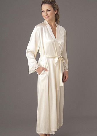 Le Tresor Silk Robe I neeeeeeeeed Elegant Robe For Mother Of The Bride, Elegant Silk Robe For Wedding Night, Elegant Wedding Robe With Lace Cuffs, Elegant Long Cream Robe, Elegant Cream Robe For Wedding Night, Elegant Silk Robe For Loungewear, Elegant Long Sleeve Robe With Lace Trim, Elegant Cream Silk Robe, Elegant Long Sleeve Cream Sleepwear