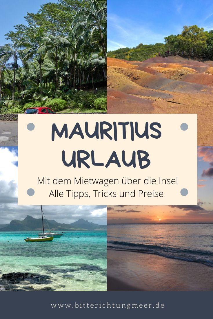 the beach and ocean with text overlay that reads mauritus urlaub