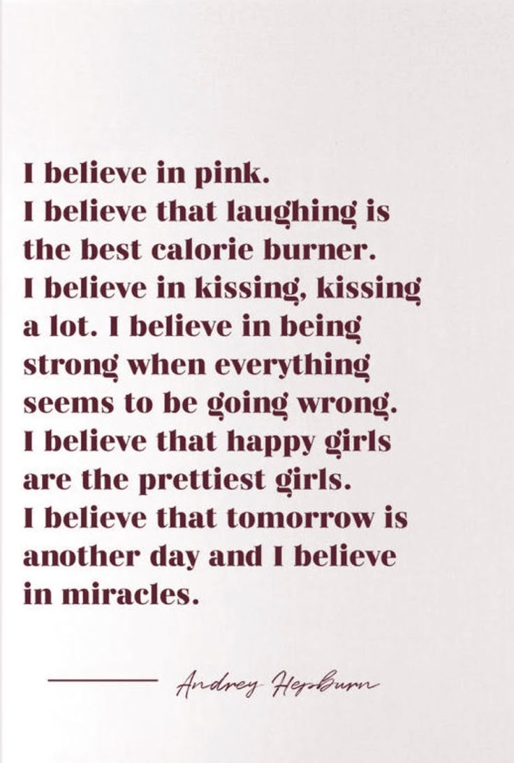 an image of a poem written in black and white with the words i believe in pink