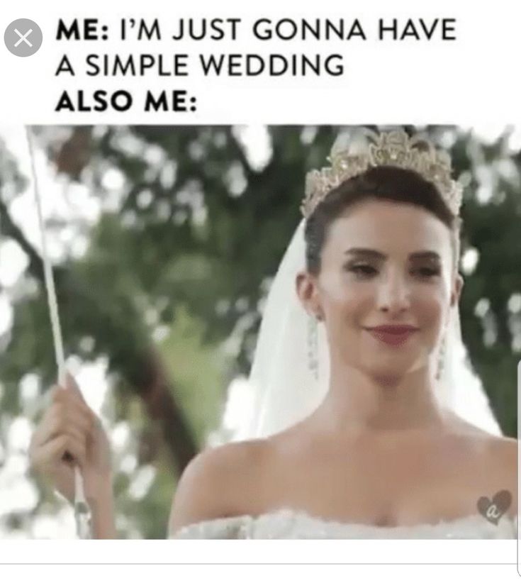 a woman wearing a tiara and holding an umbrella with the caption me i'm just gon na have a simple wedding also me