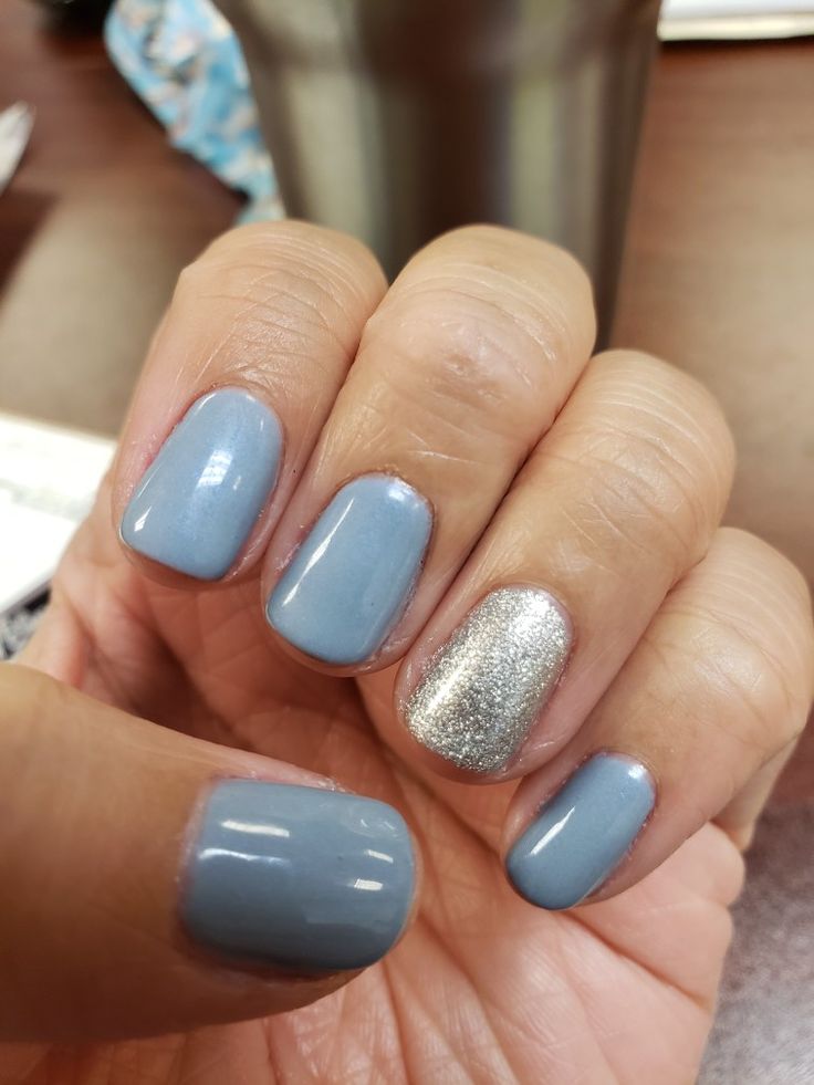 Dusty blue nails Bridal Nails Wedding Dusty Blue, Dusty Blue Manicure, Bridesmaid Nail Ideas Blue, Dusty Blue Nail Polish, Winter Blue Dip Nails, Dusty Blue And White Nails, Wedding Nails For Bride Dusty Blue, Dusty Blue Bridesmaid Nails, Dusty Blue Wedding Nails Bridesmaid