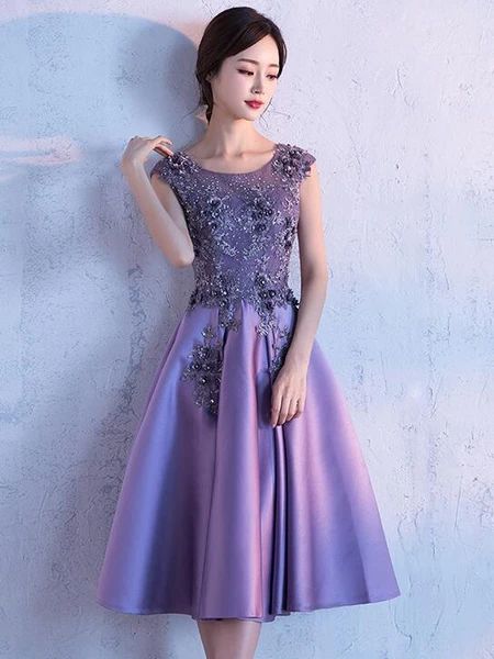 Cute Dark Purple Knee Length Satin Bridesmaid Dress, Lace Floral Party – BeMyBridesmaid Backless Formal Dresses, Satin Bridesmaid Dress, Floral Party Dress, Short Party Dress, Satin Short, Floral Party, Satin Bridesmaid Dresses, Lace Bridesmaid Dresses, Purple Satin