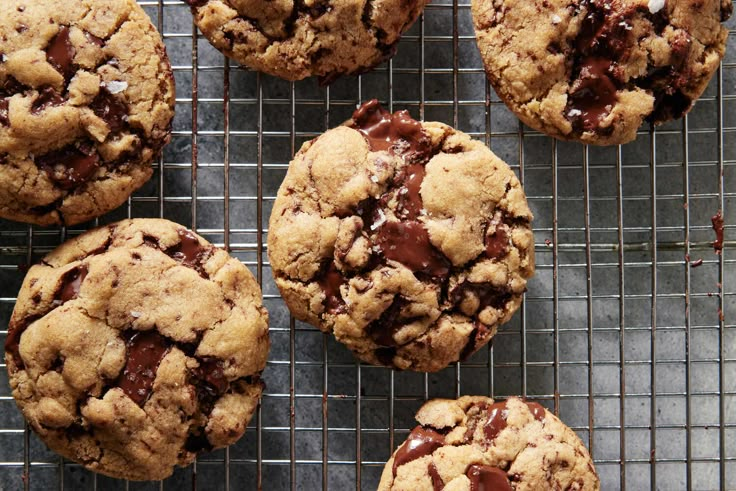 chocolate chip cookies cooling on a wire rack