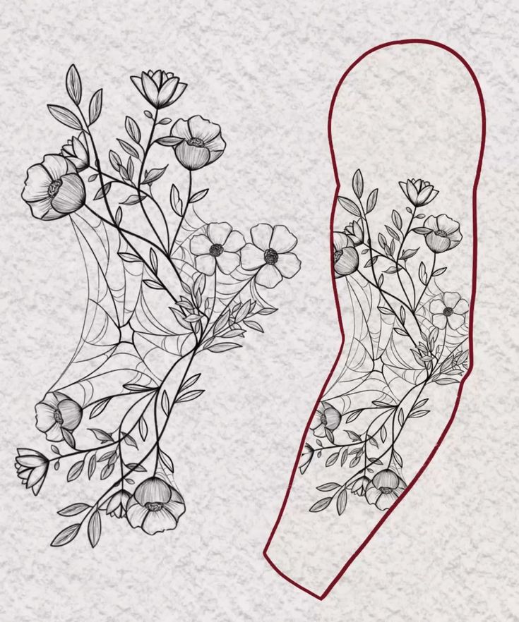 a drawing of flowers on a piece of paper next to an image of a hand