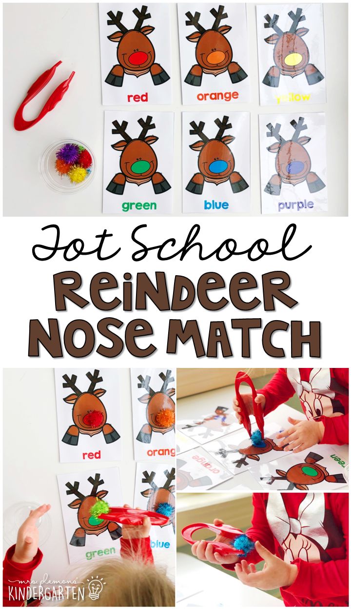 a collage of pictures showing different activities for children to do with reindeer nose match