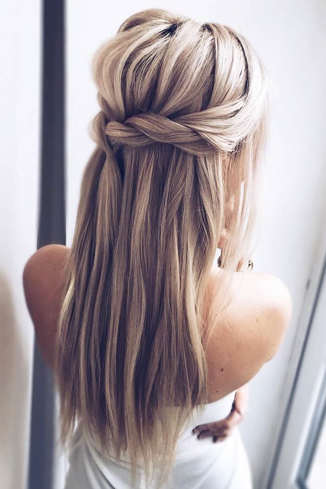 Twisted Half Up Straight Hairstyles #straighthairstyles #longhair #hairstyles ❤�️Are you looking for straight hairstyles that are all the rage this season? We have a collection of hairstyles for straight hair that look really cute.❤️ #lovehairstyles #hair #hairstyles #haircuts Straight Hair With Braids On Top, Minimalist Wedding Hairstyles, Wedding Hair Up, Braided Half Up, Wedding Hair Down, Braided Hairstyles For Wedding, Long Blonde, Blonde Bobs, Long Straight Hair