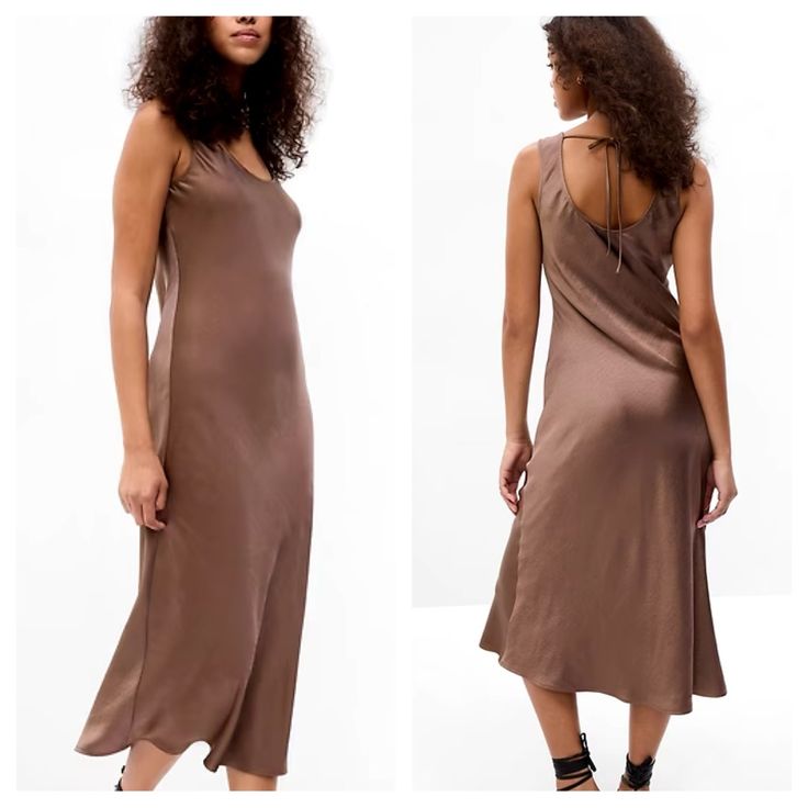 Super Chic Brand New With Tags Gap Taupe Brown Midi Length Satin Tank Dress. Scoop Neck. Ties At Back Neck. Polyester. Length 49”, Pit To Pit 20-21”, Waist Flat Across 18”, Hips Flat Across 25-26”. Relaxed Fit. D-781 Gap Maxi Length Spring Dresses, Gap Maxi Dresses For Spring, Gap Spring Maxi Dress, Gap Summer Midi Dress, Casual Gap Maxi Dress, Gap Casual Maxi Dress, Casual Midi Length Slip Dress For Brunch, Casual Viscose Slip Dress For Spring, Chic Summer Midi Dress By Gap