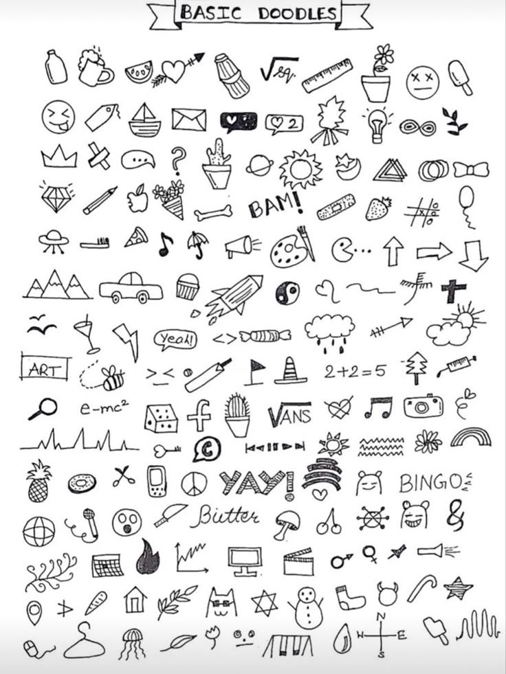 an image of doodles drawn on paper with the words and symbols in black ink