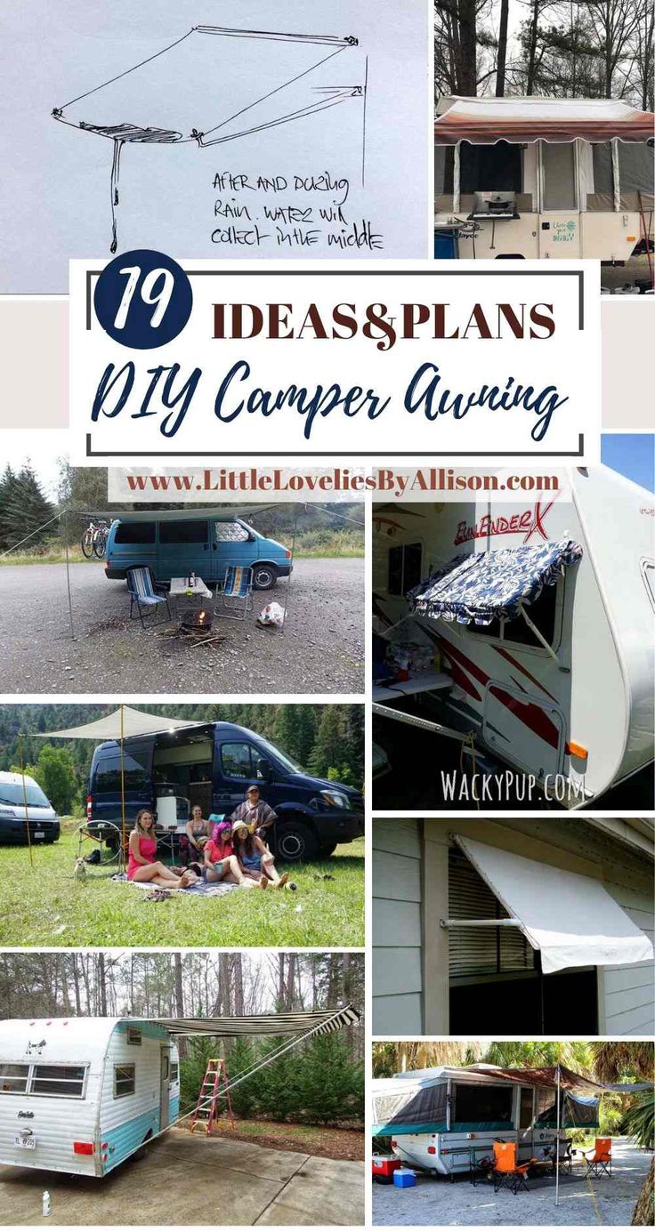 an rv camper with the words 19 ideas for diy camper awning