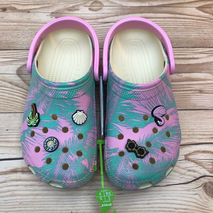 Brand New Crocs Classic Spring Break Clog With Jibbitz Vanilla/Multi (Pink/Green) Kids Size J5 / Women’s Size 7 Kids Size J6 / Women’s Size 8 Pink Non-slip Synthetic Clogs, Trendy Pink Clogs For The Beach, Pink Casual Clogs For Summer, Playful Pink Summer Clogs, Casual Pink Beach Clogs, Fun Pink Summer Clogs, Cute Pink Summer Clogs, Casual Pink Non-slip Clogs, Fun Pink Clogs With Round Toe