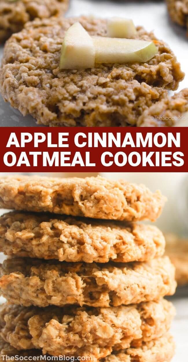 apple cinnamon oatmeal cookies stacked on top of each other