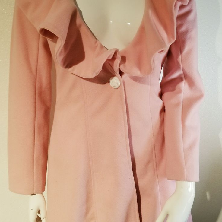 Adorable Trench Coat Light Pink! With Floral Button Brand Is A China Brand Purchased In China! Size Medium Brand New With Tags Chic Outerwear With Covered Buttons For Party, Chic Party Outerwear With Covered Buttons, Elegant Collared Party Outerwear, Elegant Pink Button-up Blazer, Feminine Fitted Outerwear With Buttons, Fitted Feminine Outerwear With Buttons, Elegant Collared Outerwear For Day Out, Spring Evening Outerwear With Buttons, Spring Evening Button-up Outerwear