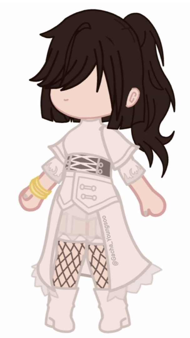 an anime character with long black hair wearing a white dress and holding a yellow object