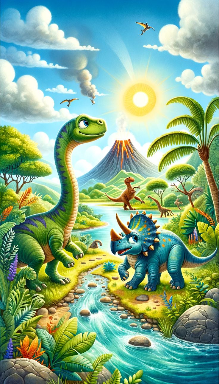 an image of dinosaurs in the jungle