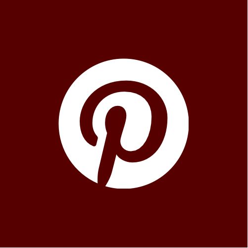 the letter p in a white circle on a maroon background