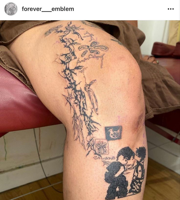 a person with a tattoo on their leg