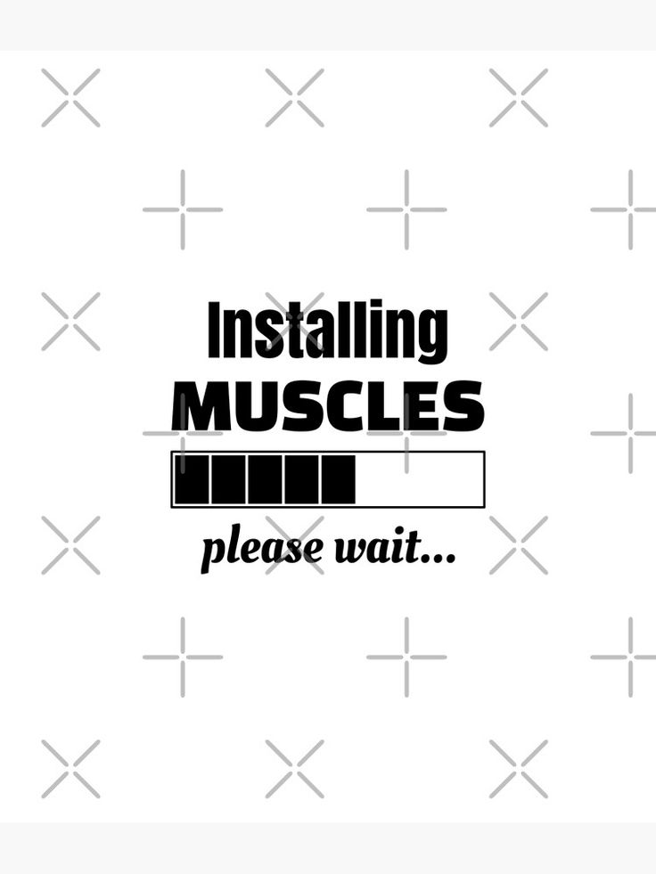 the words installing muscles please wait on a white background with black and gray squares around it