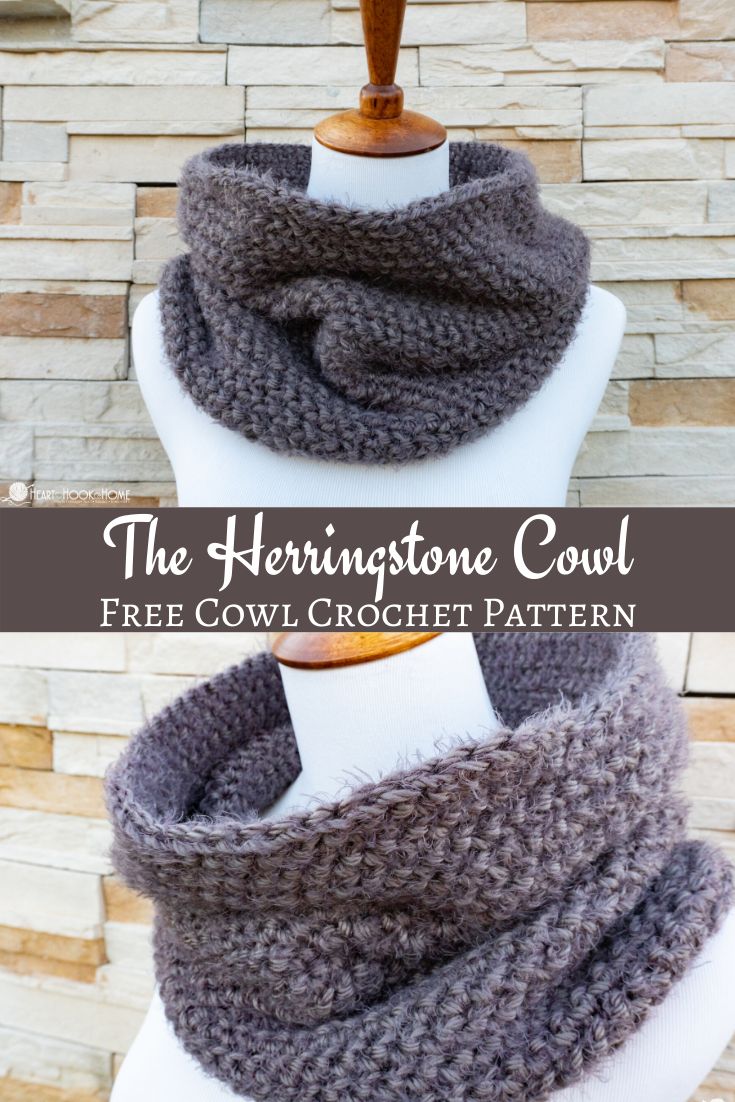 the herringstone cowl free crochet pattern is shown on a mannequin