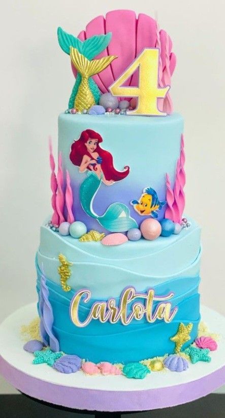 Birthday Cake Ariel Mermaid, Ariel Birthday Party Cake, Little Mermaid Cake Ideas, Ariel Cake Ideas, Ariel The Little Mermaid Cake, Ariel Cakes, Ariel Birthday Cake, Mermaid Themed Cake, Mermaid Theme Cake