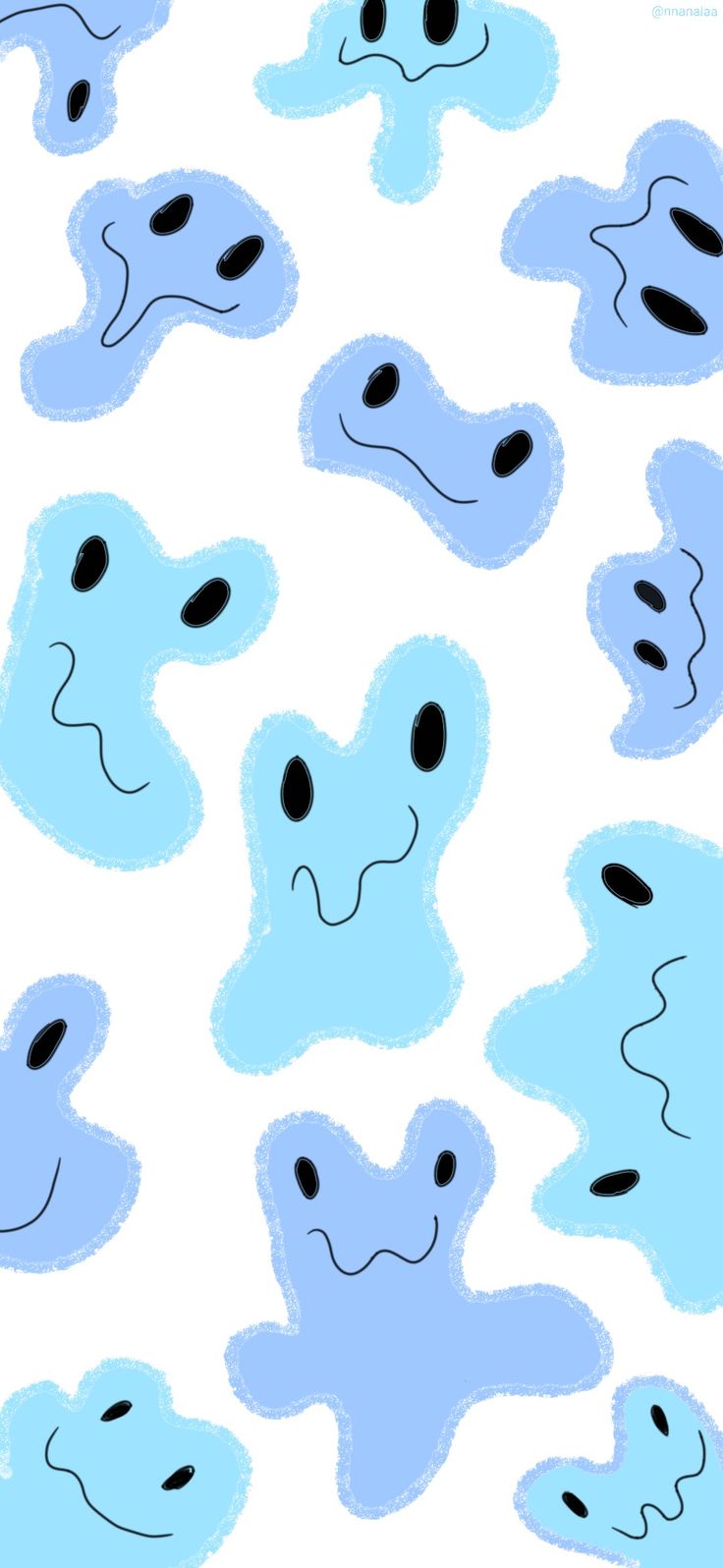 blue and black ghost faces on a white background