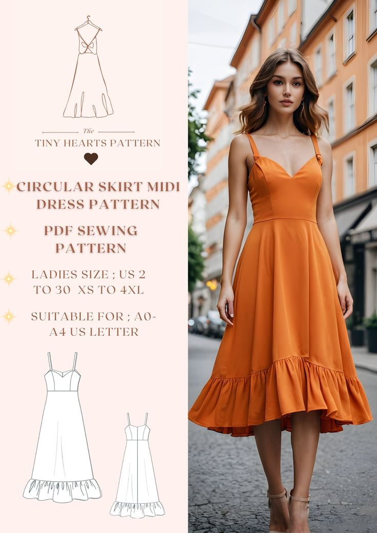 Circular Skirt Midi Dress Pattern,Midi Dress Sewing Pattern,Holiday Dress Pattern,Woman Dress Sewing Pattern A0 A4 US Letter-US 2 to 30. Circular Skirt Midi Sewing Dress Pattern, available as an instant download (pdf) sewing pattern bundle with a range of size options, including plus sizes. ✅US Sizes: 2, 4, 6, 8, 10, 12, 14, 16, 18, 20, 22, 24, 26, 28, 30 ✅Standard Sizes: XS, S, M, L, XL, 2XL, 3XL, 4XL ✅These patterns are suitable for A4, A0, and US Letter size papers. ✅If requested, it will be Midsize Sewing Patterns, Modern Clothes Patterns, Sewing Midi Dress, Dress Patterns Beginner, Graduation Dress Sewing Pattern, Sewing Patterns Clothes Women, Cotton Dress Sewing Patterns, Feminine Sewing Patterns, Summer Dress Free Pattern