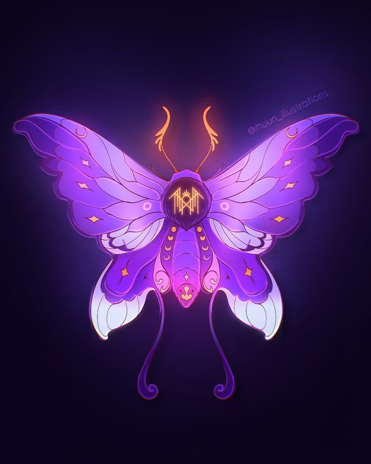 a purple and white butterfly with the letter h on it's wings, against a dark background