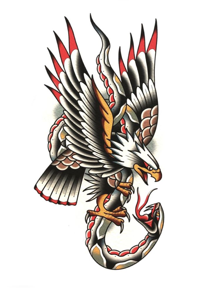 an eagle and snake tattoo design on a white background