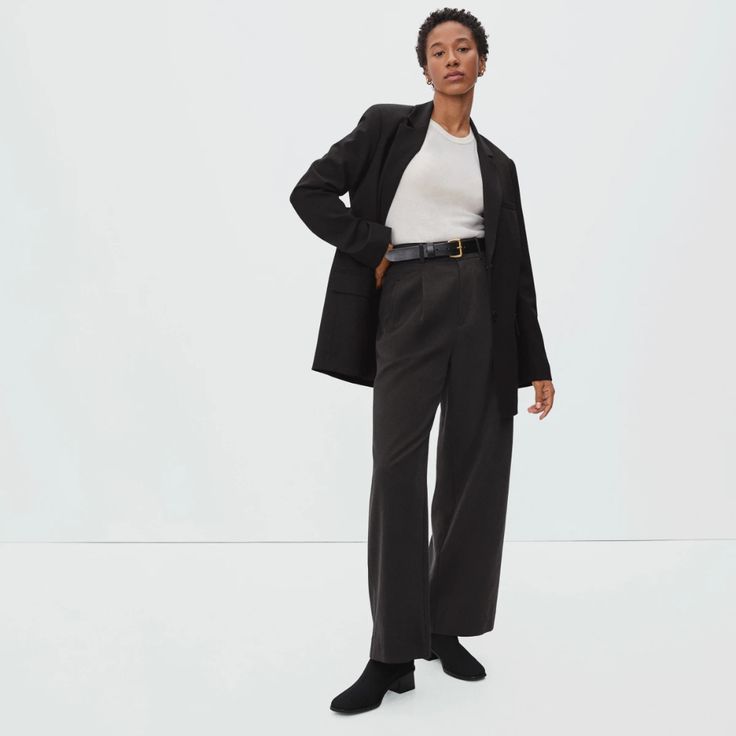 Women’s Way-High Drape Pant - Black | Everlane Sleek Full Length Wide Leg Pants With Belt Loops, High-waisted Wide Leg Pants With Welt Pockets For Fall, Sleek Wide Leg Pants With Pockets, Full Length Wide Leg Pants For Work, Relaxed Fit Full Length Wide Leg Work Pants, Versatile Formal Wide Leg Pants With Relaxed Fit, Fall Wide-leg Pants With Pressed Crease, Fall Wide Leg Pants With Pressed Crease For Work, Tailored Wide Leg Pants For Fall