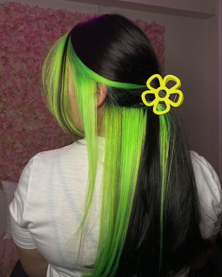 White Hair Dye, Custom Lace Front Wigs, Black And Green Hair, Neon Green Hair, Fox Hair Color, Arctic Fox Hair Color, Fox Hair, Peekaboo Hair, Hair Color Underneath