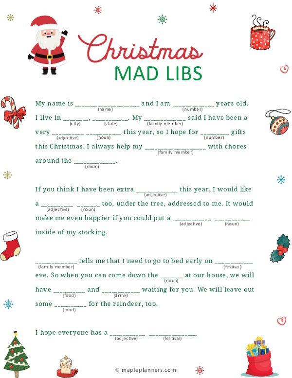 a christmas mad libs letter to santa