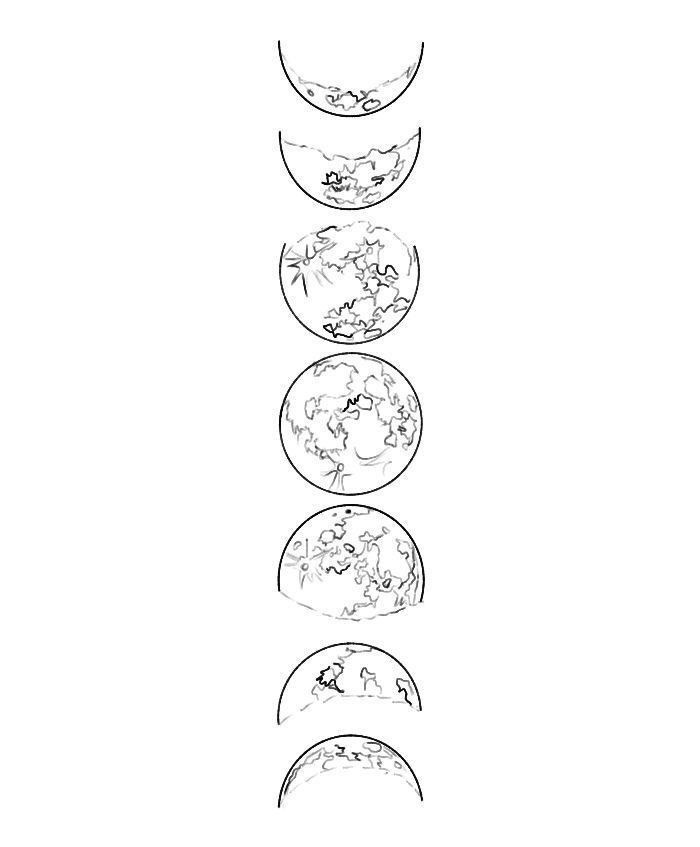 four phases of the moon in black and white, with different stages to be drawn