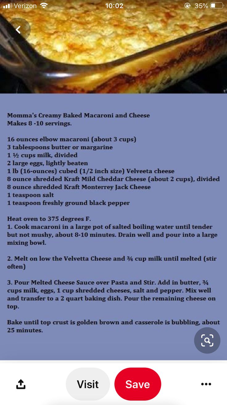 an image of a recipe for baked macaroni and cheese on the webpage