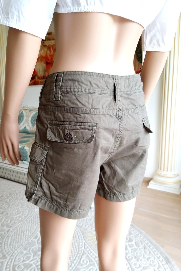 "military shorts olive green shorts Forest Green Vintage 90's Women's Clothing womens shorts Army Shorts Cargo Shorts M Boot shorts Ready to ship. MATERIAL : 100% cotton waist: ( 80 cm ) 31.5\" HIP ( 102 cm ) 40.16\" length: ( 32 cm ) 12.60\" Tag size: 38 The color on the pictures may vary due to monitor settings and light reflections. We appreciate your patience. Thank you so much for looking at my works! Please do not hesitate to contact with me for any questions. See you." Military Style Khaki Shorts For Summer, Khaki Cargo Shorts For Summer, Khaki Short Leg Cargo Shorts For Summer, Military Style Khaki Shorts, Summer Cargo Style Shorts, Olive Spring Shorts, Olive Summer Shorts, Military Style Summer Shorts, Green Military Style Short Length Shorts