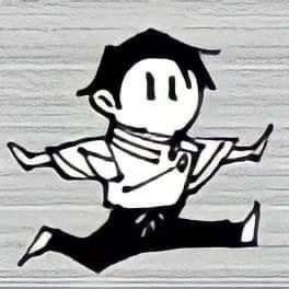 a black and white drawing of a boy running