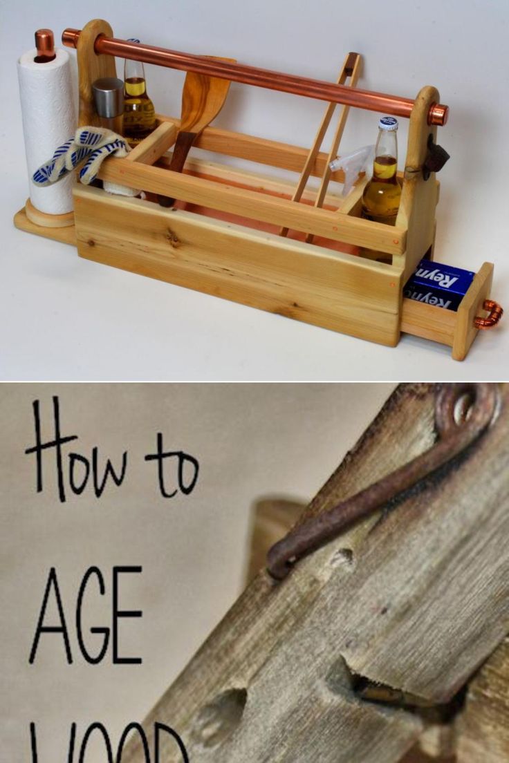 an old wooden workbench has been turned into a miniature woodworking tool holder with the words how to age wood on it